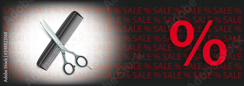 Scissors CombRed Percents Sale Text Black Header