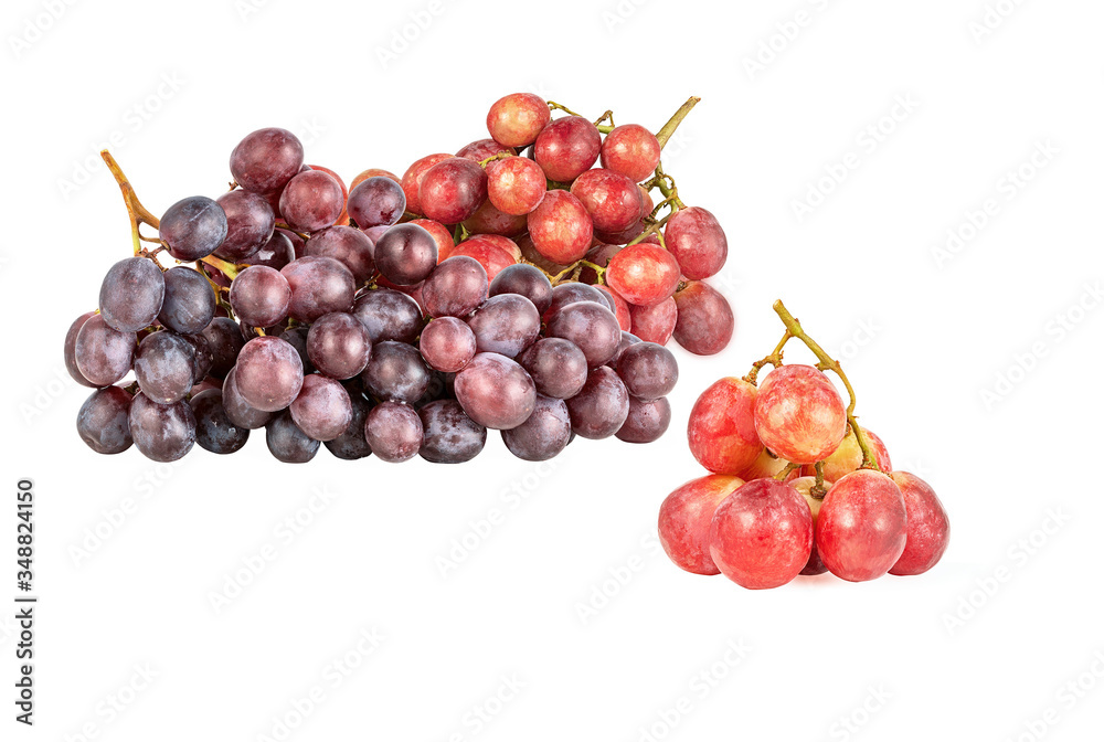 ripe juicy bunches of red and black grapes isolated on white background