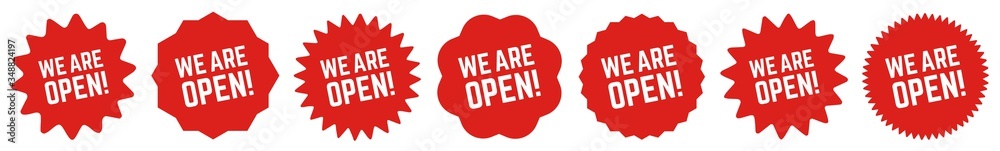 We Are Open Tag Red | Icon | Sticker | Label | Variations