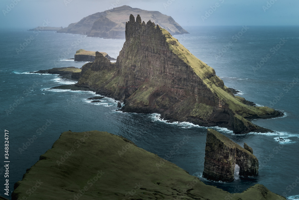 Drangarnir and Tindholmur on Vagar island, Faroe Islands Stock Photo ...