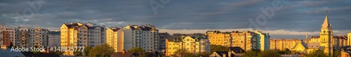 Panorama of the Ukrainian city on a summer evening