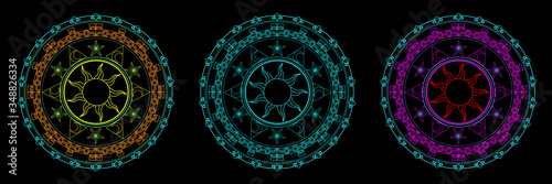 Magic circle ring, Magic Spell Ring Sparkle, incantation circle, Superpower. horoscope circle on dark background.