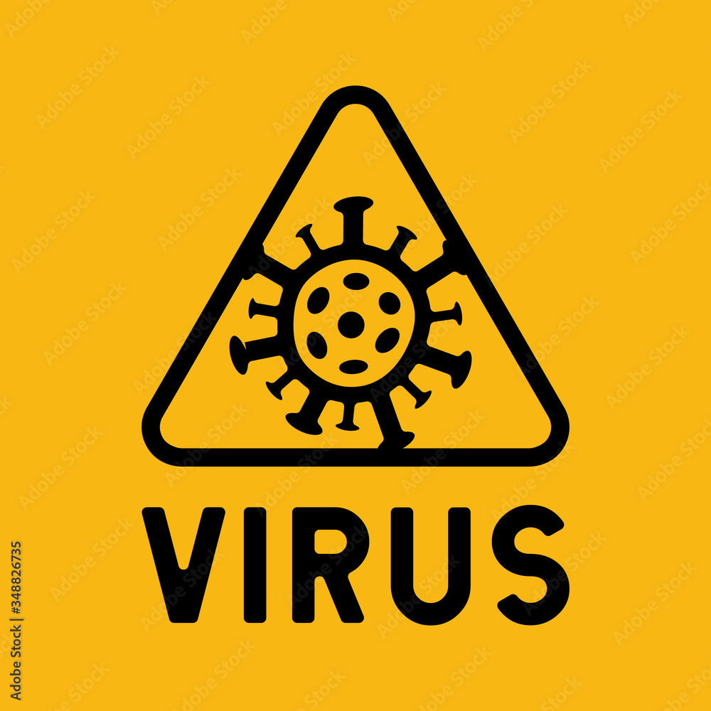 Virus attention sign, vector triangle icon on yellow background Virus attention sign, vector triangle icon on yellow background