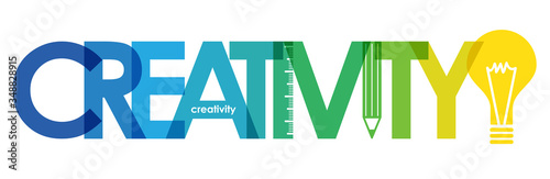 CREATIVITY colorful gradient vector typography banner with ruler and pencil symbols