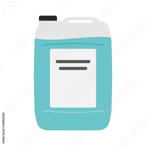 Transparent plastic canister with blue liquid