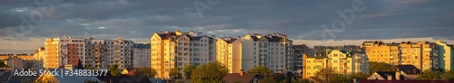 Panorama of the Ukrainian city on a summer evening