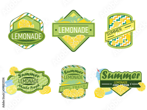 Lemonade lettering with lemon label.Hand written logos, labels, element for natural products,poster, card.