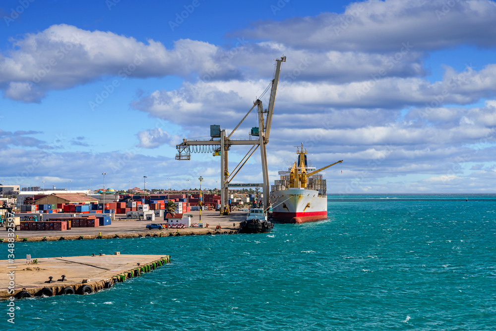 Freight Shipping operation on the coast of Aruba