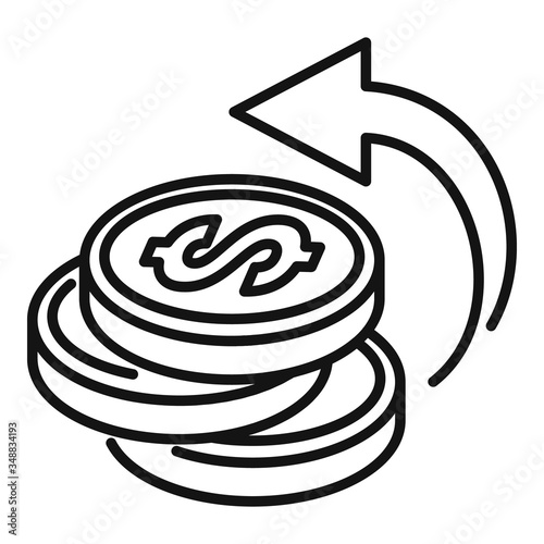 Coin cash back icon. Outline coin cash back vector icon for web design isolated on white background