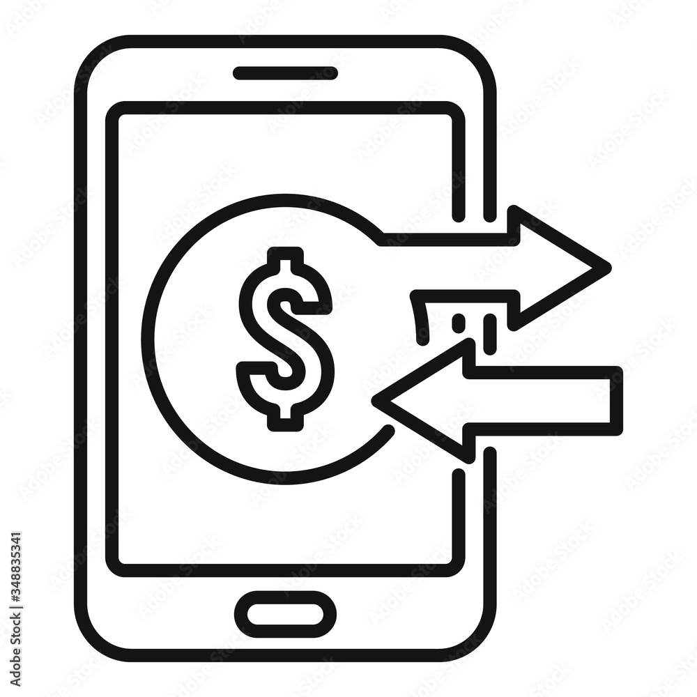 Smartphone online cash back icon. Outline smartphone online cash back vector icon for web design isolated on white background Smartphone online cash back icon. Outline smartphone online cash back vector icon for web design isolated on white background