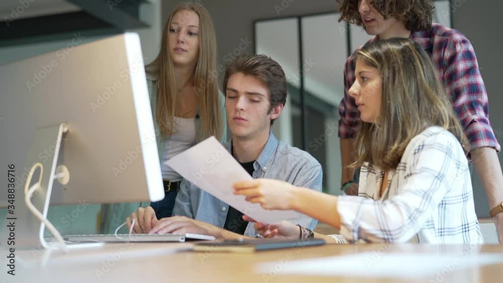 Group of students working together on project Group of students working together on project
