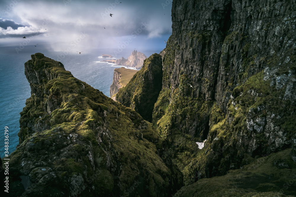 Dramatic sea cliffs of Faroe Islands.