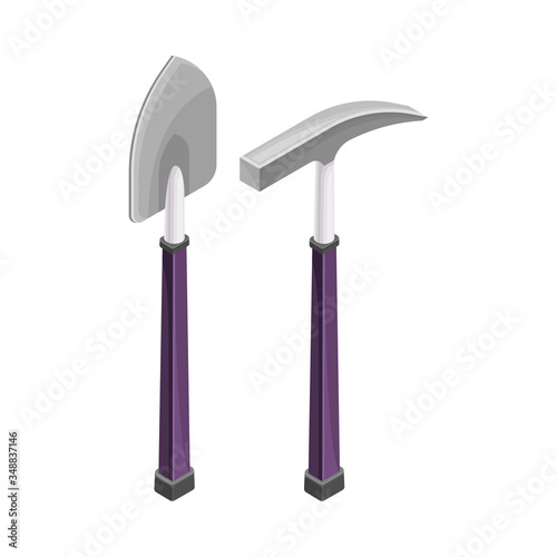Prospecting Hammer and Shovel with Wooden Handle as Geology Instruments Vector Illustration
