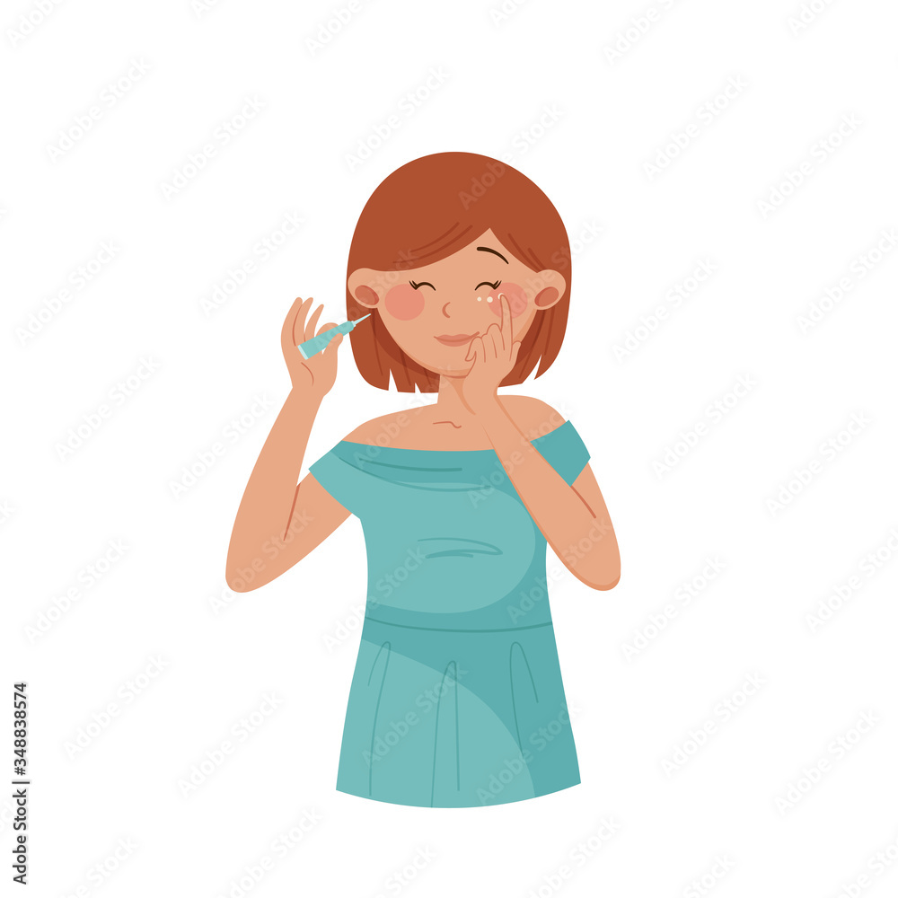 Young Girl with Short Hair Applying Cosmetic Cream Vector Illustration Young Girl with Short Hair Applying Cosmetic Cream Vector Illustration