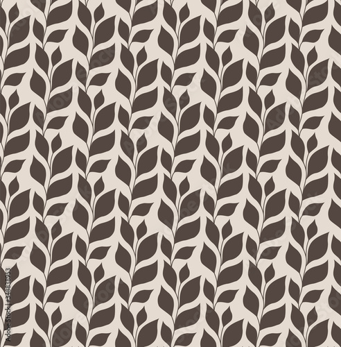 A pattern of twigs with leaves. Decorative, abstract. Suitable for curtains, wallpaper, fabrics, tiles, wrapping paper.