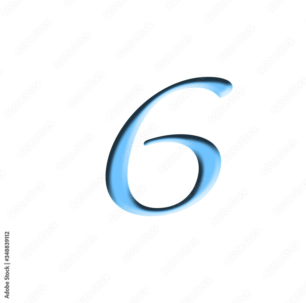 Blue number 6 represents isolated textured letters on white background. Illustration Blue number 6 represents isolated textured letters on white background. Illustration