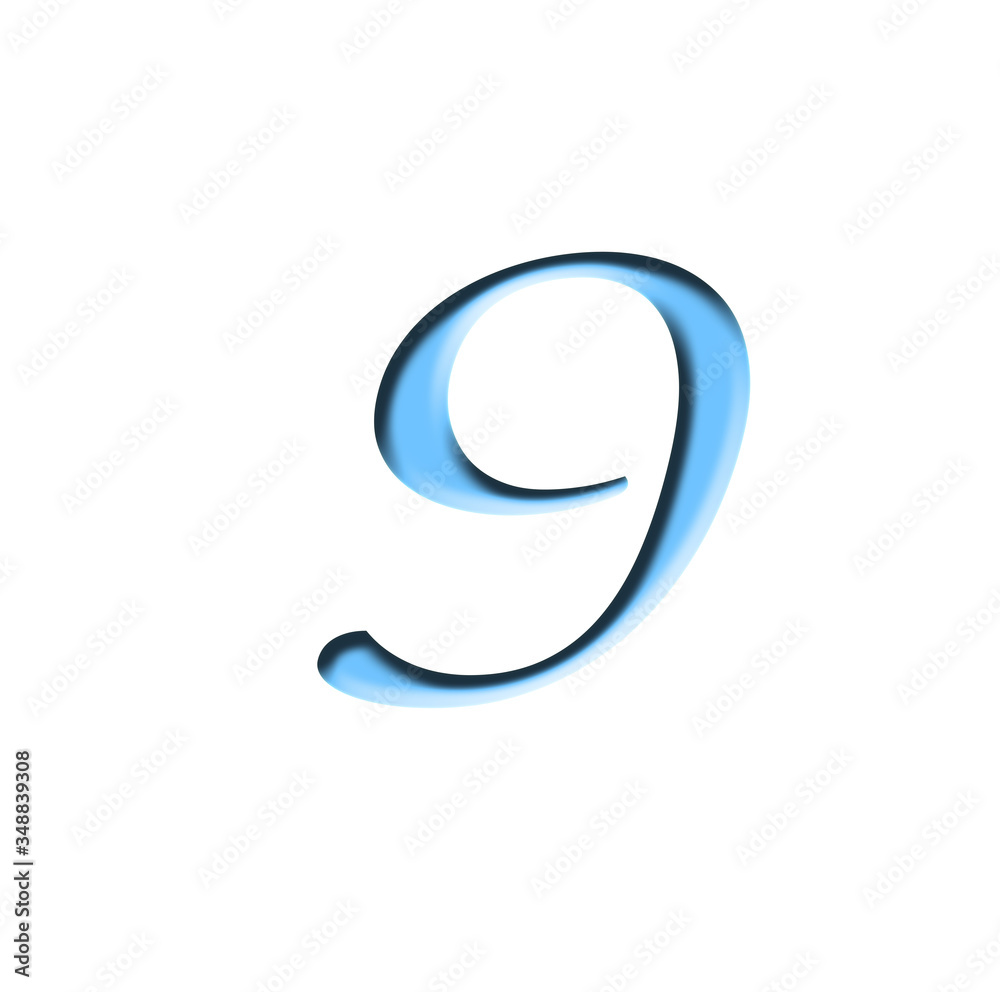 Blue number 9 represents isolated textured letters on white background. Illustration Blue number 9 represents isolated textured letters on white background. Illustration