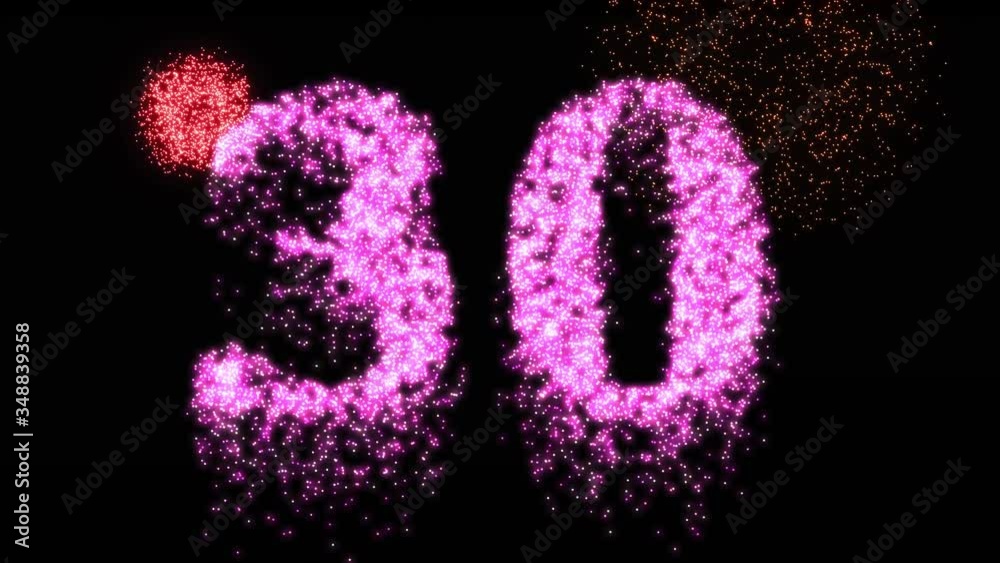 30th number pink firework night sparkle - video animation 30th number pink firework night sparkle - video animation