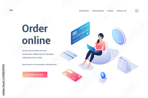 Vector banner advertising online order option in store