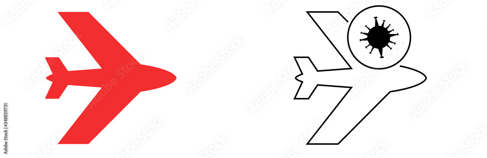 Fototapeta premium airplanes with coronavirus molecule isolated on white