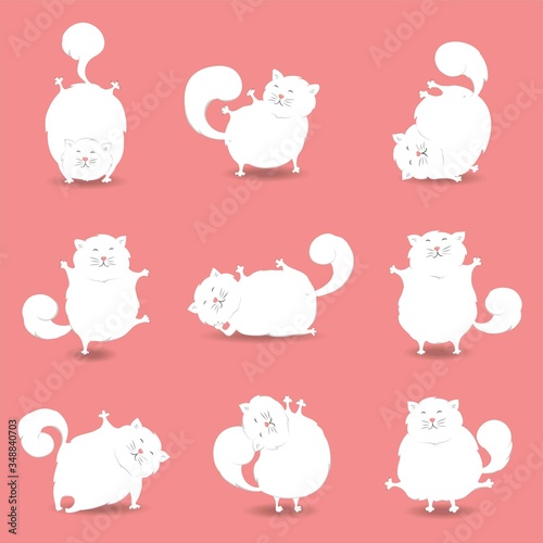 Cats yoga icon set. Cute cats doing yoga poses. Vector illustration