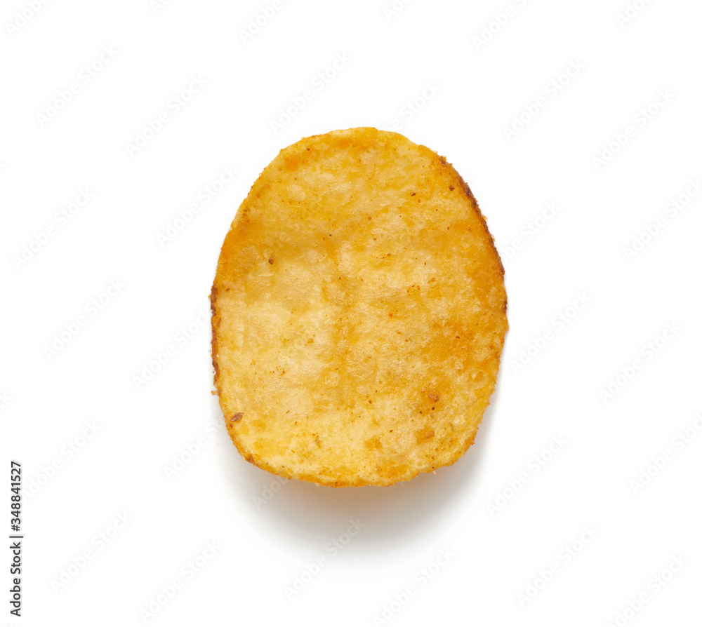 round fried potato chips with paprika isolated on white background round fried potato chips with paprika isolated on white background