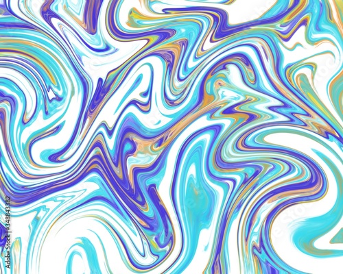 Abstract Liquid Blue white orange and purple colorful, curve marble pattern textures, watercolor decoration fluid flowing acrylic art modern cool background, creative paint brush color
