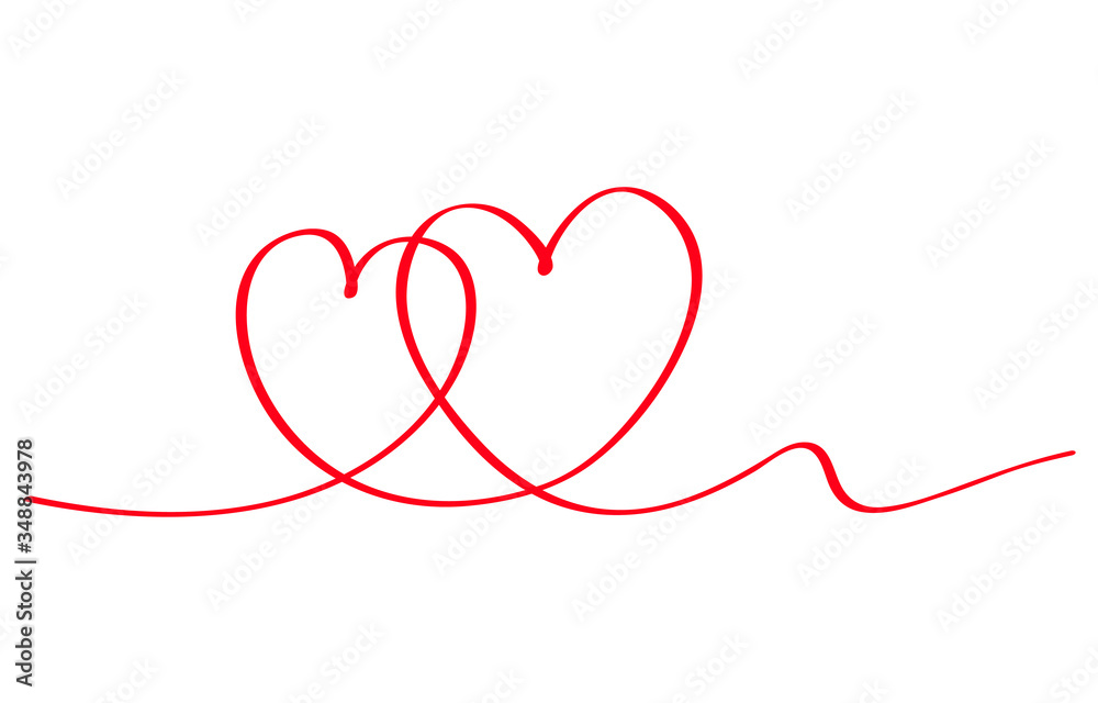 The abstract heart is drawn in one continuous line. Freehand doodle drawing. Love element for greeting cards, print, greetings.