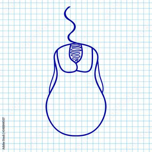 Computer mouse hand drawn on grid copybook paper, vector illustration