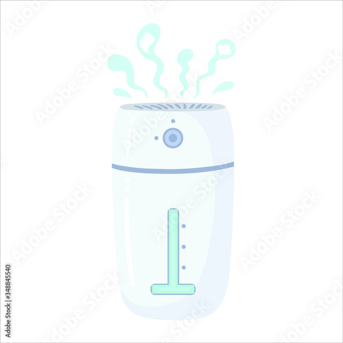 
Vector illustration of an object, logo, humidifier. Home microclimate, aroma diffuser, aromatherapy, maintaining air humidity. Home appliance.