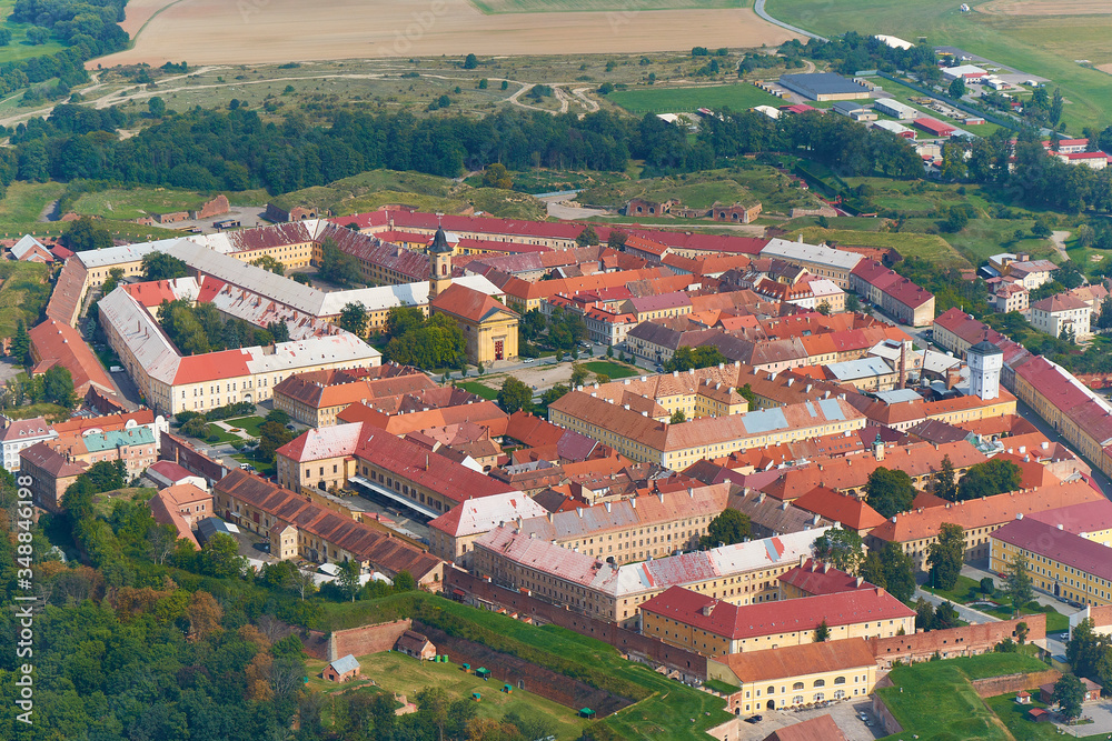 Aerial view of a fort Josefov in Czechia.