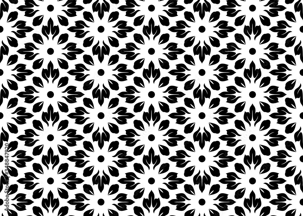 Flower geometric pattern. Seamless vector background. White and black ornament