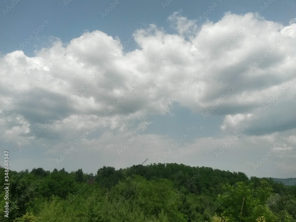 stormy clouds over green forest in summer season