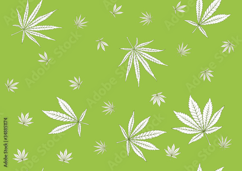 Cannabis leaves seamless pattern, background. Vector illustration in green colors.
