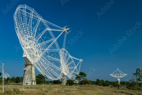 Radio telescopes dishes at National Radio Astronomy Observatory -Giant Metrewave Radio Telescope. India, Pune, GMRT. photo