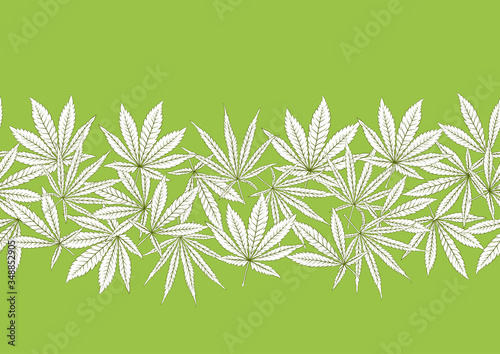 Cannabis leaves seamless pattern, background. Vector illustration in green colors.