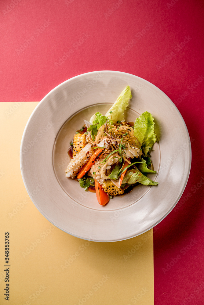 Vegetables salad carrot corn seafood topping dressing dish cuisine Vegetables salad carrot corn seafood topping dressing dish cuisine