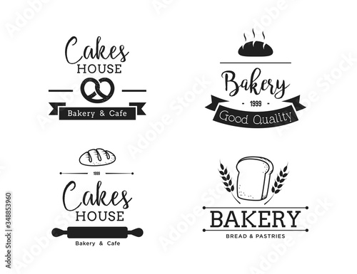Creative Bakery Concept Logo Design Template, Black and White, Set Logo
