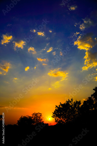 Sunset / sunrise with clouds, Panoramic view of a cloudy sky at sunset