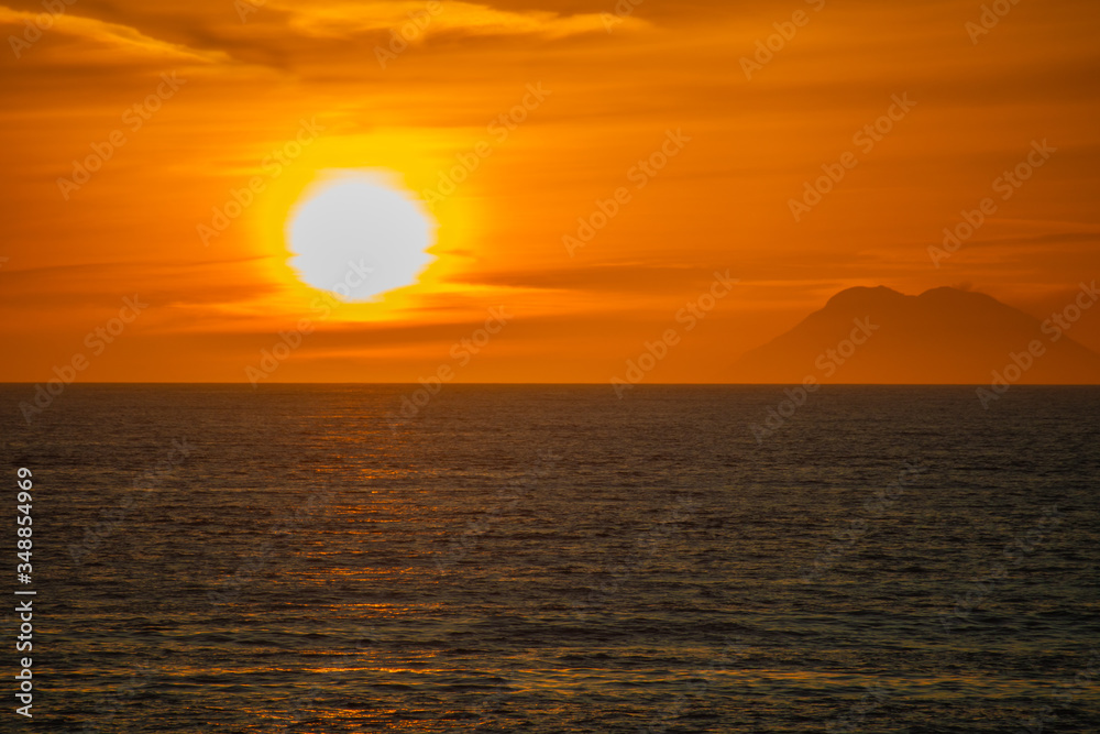 Sunset on the volcanic island of Stromboli.