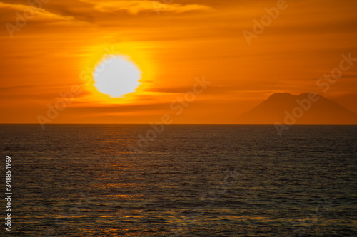 Fototapeta Naklejka Na Ścianę i Meble -  Sunset on the volcanic island of Stromboli.