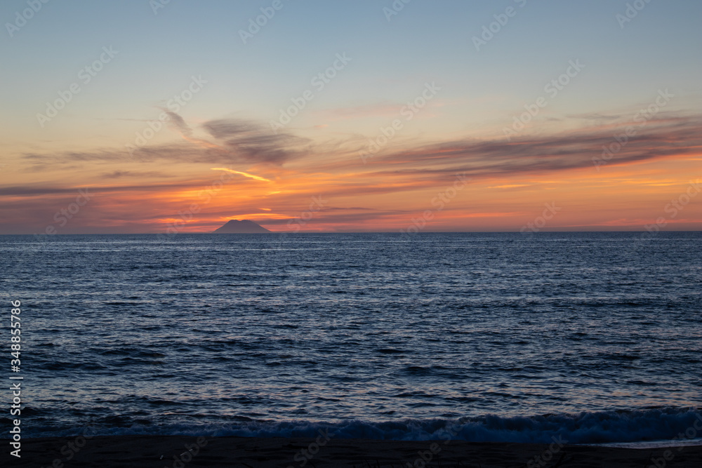 Sunset on the volcanic island of Stromboli. Sunset on the volcanic island of Stromboli.
