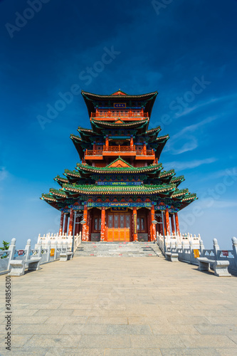 The picturesque pagoda on the top of the mountain in China