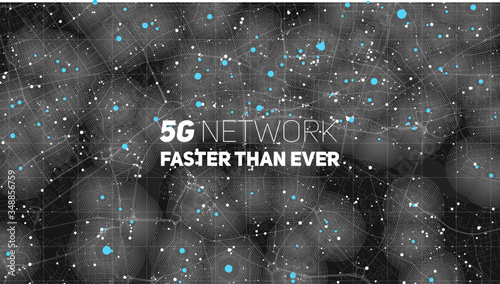 5G coverage map of a city. Elevation map with high signal zones. Wifi broadcasting zones on town streets. Network good connection map in urban area.