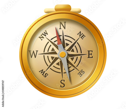 Vintage golden compass icon isolated on white