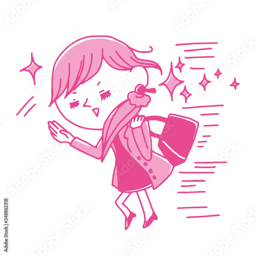 定時丁度に退社する女性社員のイラスト