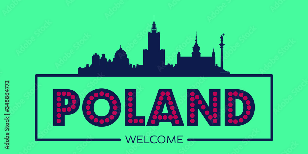 Poland skyline silhouette flat design typographic vector illustration.