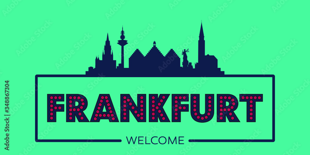 Frankfurt skyline silhouette flat design typographic vector illustration.