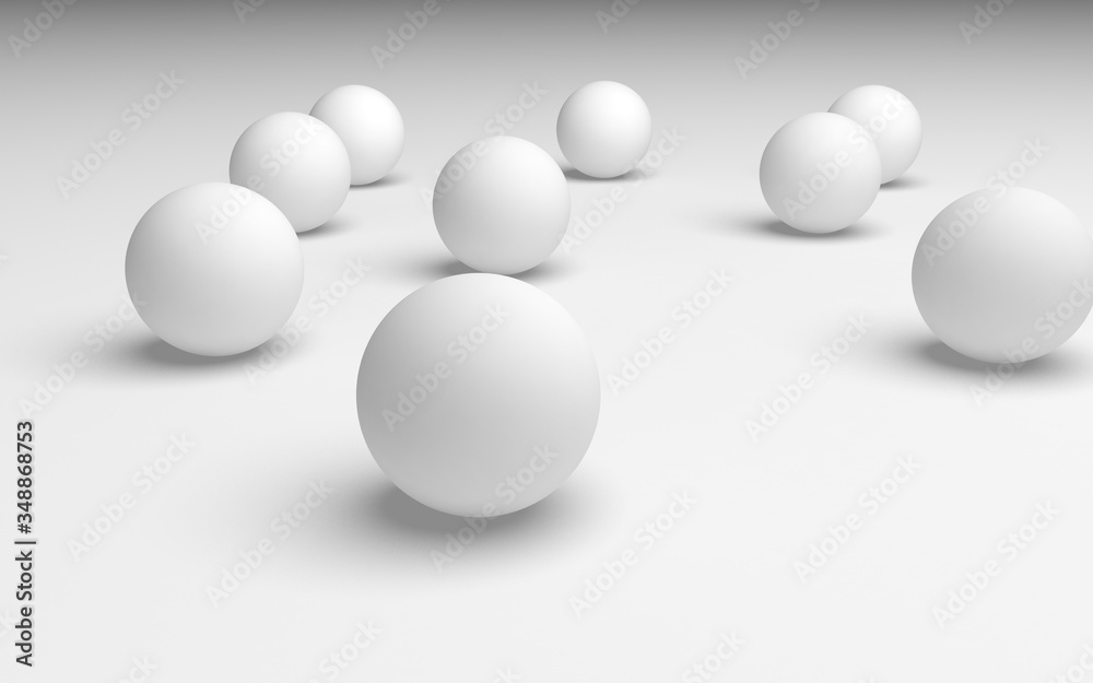 White abstract background. Set of white balls isolated on white backdrop. 3D illustration White abstract background. Set of white balls isolated on white backdrop. 3D illustration