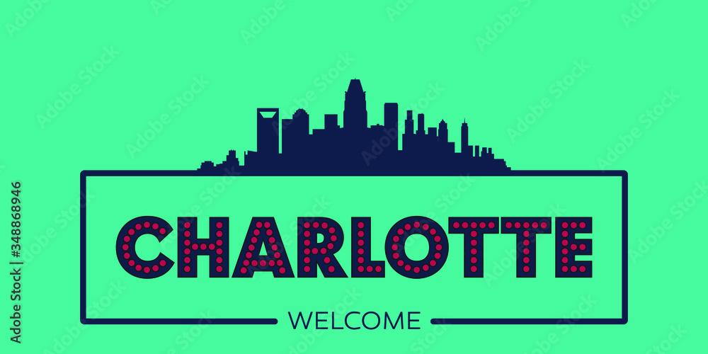 Charlotte skyline silhouette flat design typographic vector illustration.